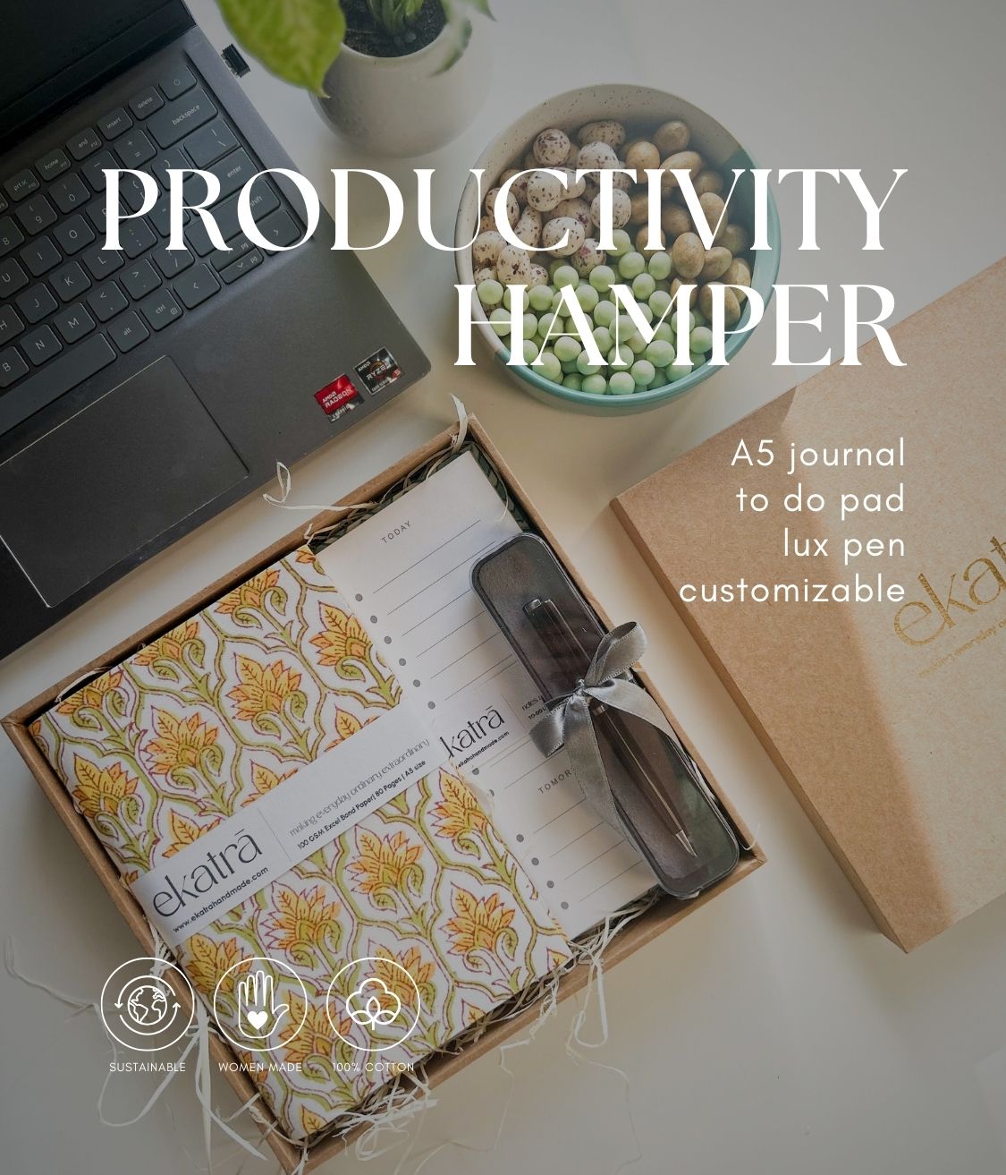 Sustainable Productivity Gift hamper by Ekatra - Indigo Stripes