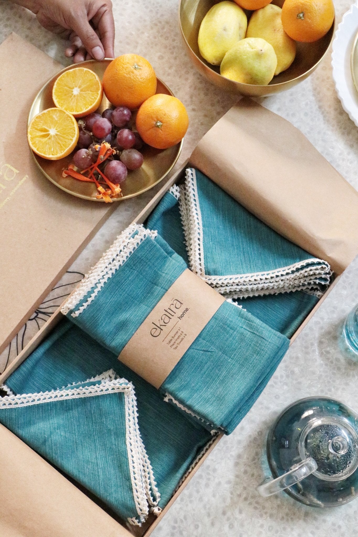 French Flax Table Linen Set : Wedding Favors | House Warming | Soiree | Home Set of 4 Jade