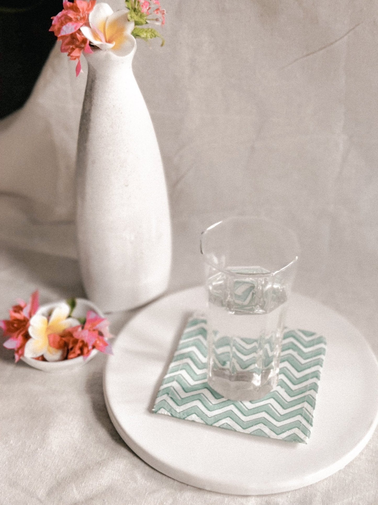 100% Cotton Sustainable cloth Coasters by Ekatra - Set of 6 Green chevron