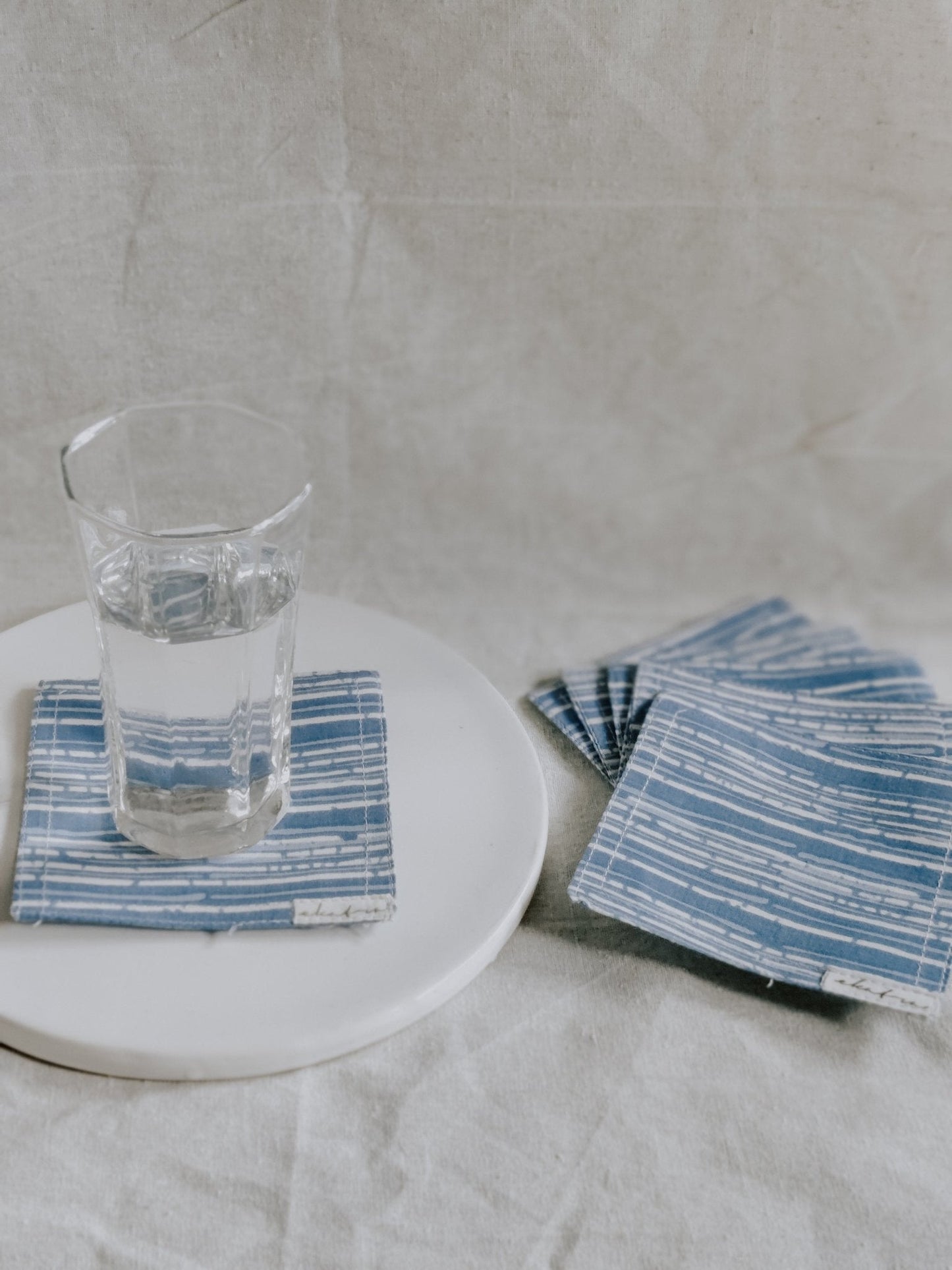 100% Cotton Sustainable cloth Coasters by Ekatra - Set of 6 Blue Strpies