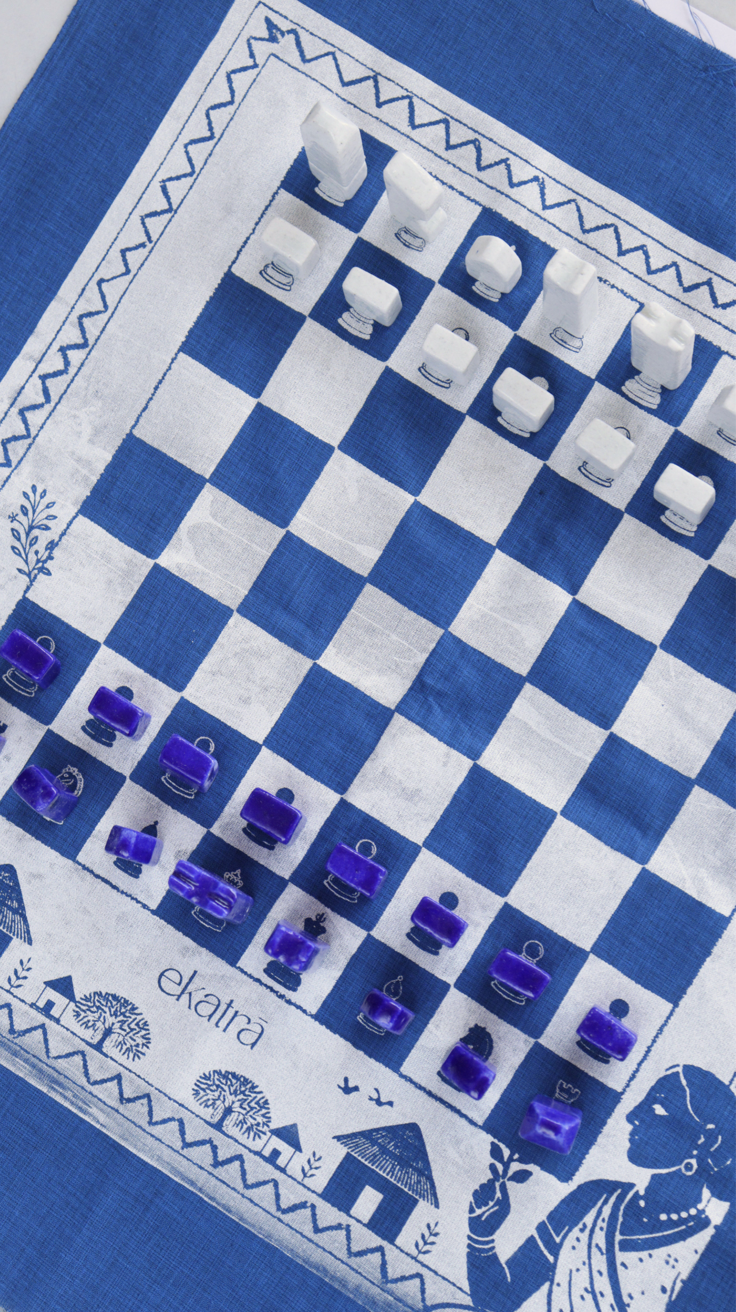 Blue Pottery Chess Set