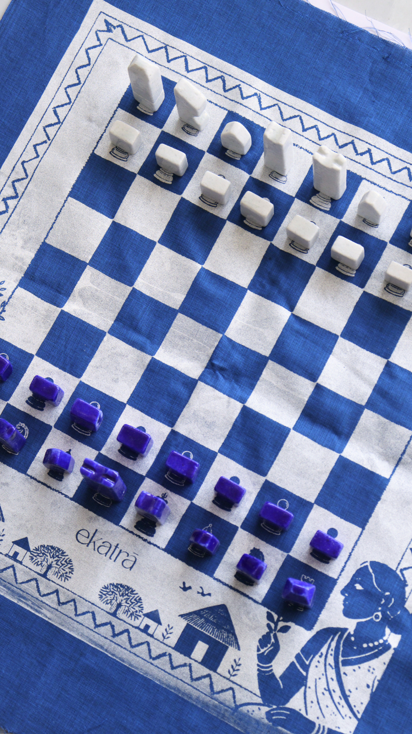 Blue Pottery Chess Set
