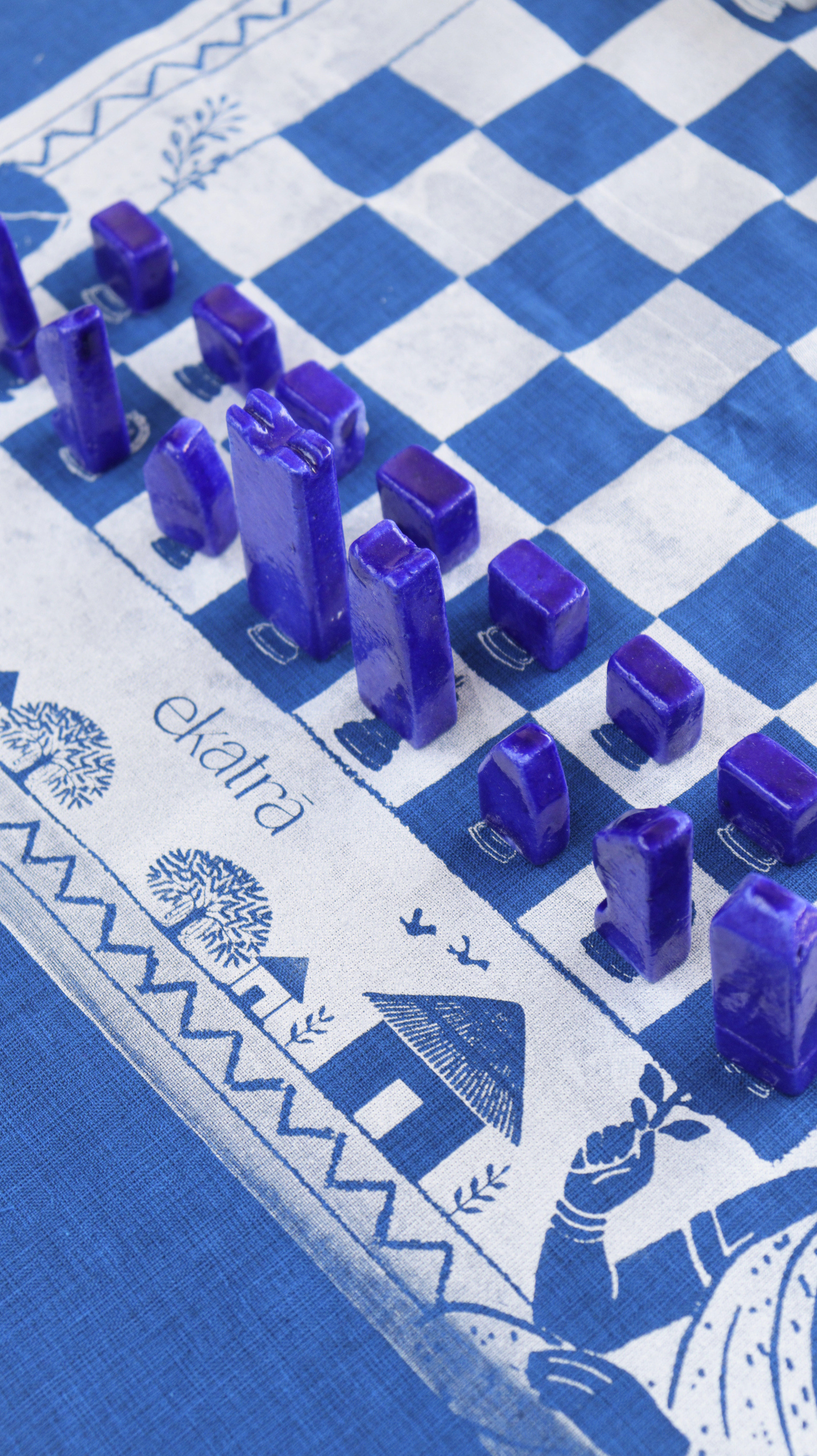 Blue Pottery Chess Set