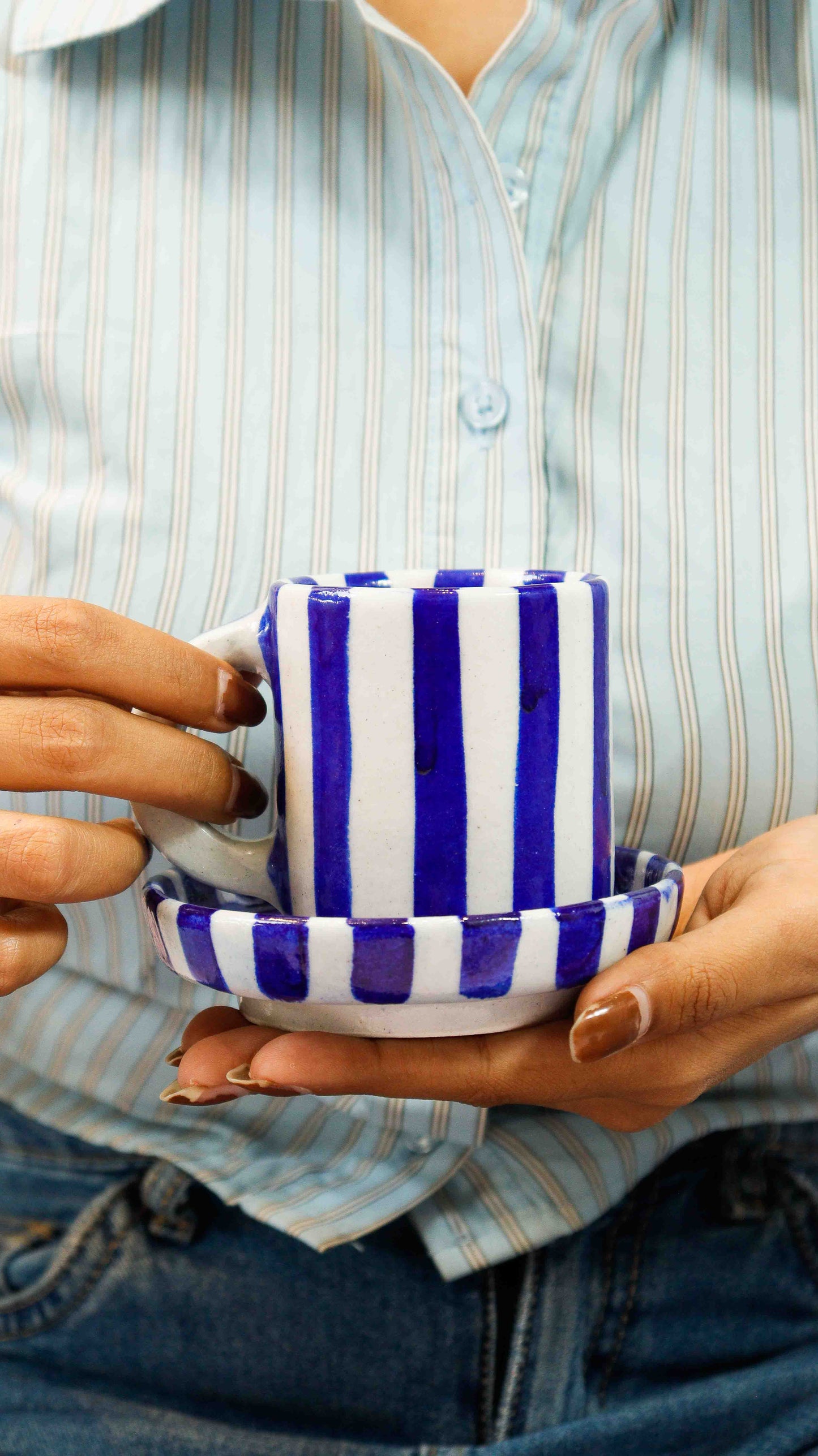 Blue Stripe Cup Set