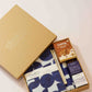 Elova gift set with a blue and white patterned box on a light background