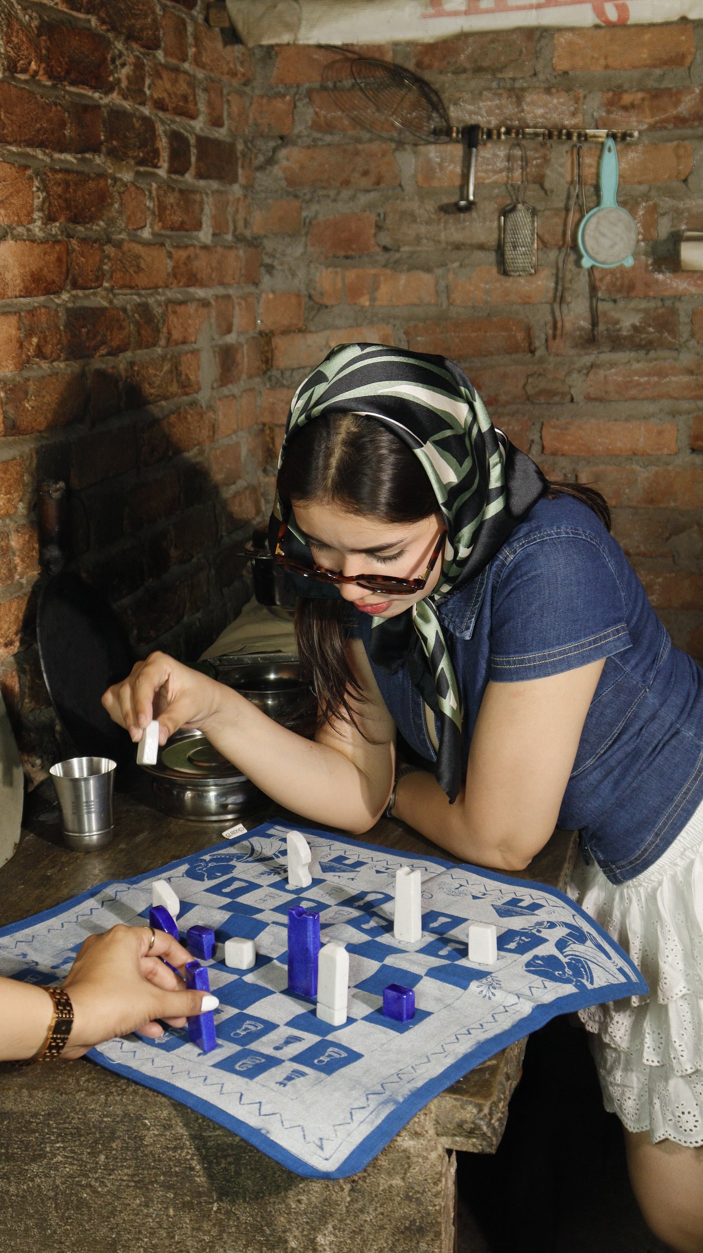 Blue Pottery Chess Set