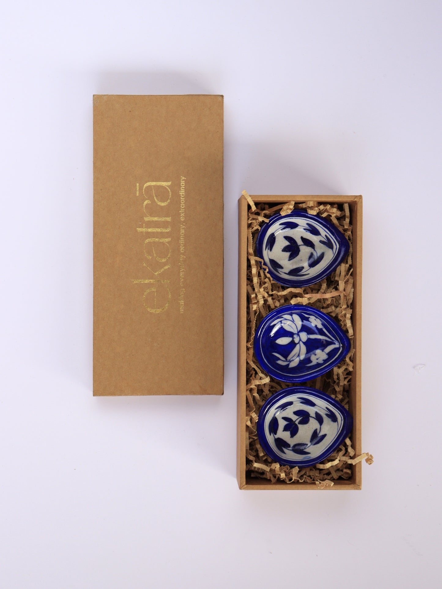 Artisanal Blue Pottery Diya Set