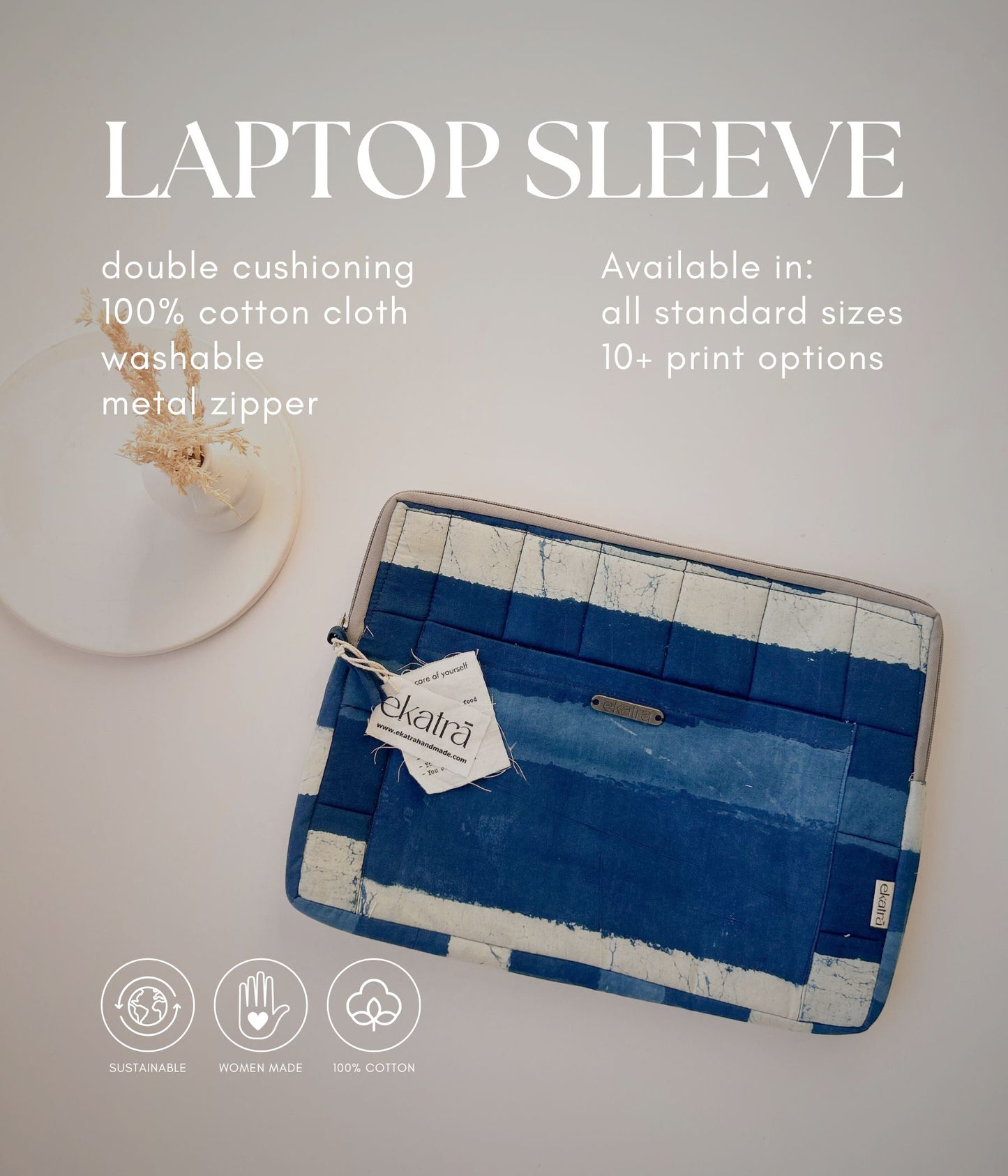 Cotton Laptop Sleeve/Cover - Blue Abstract