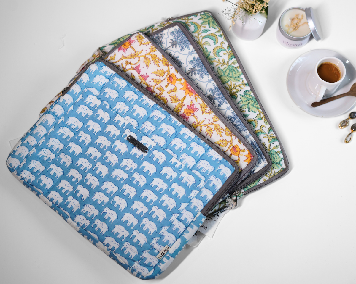 Sustainable Handmade Cotton Laptop Sleeve Laptop Cover by Ekatra Yel ekatrahandmade