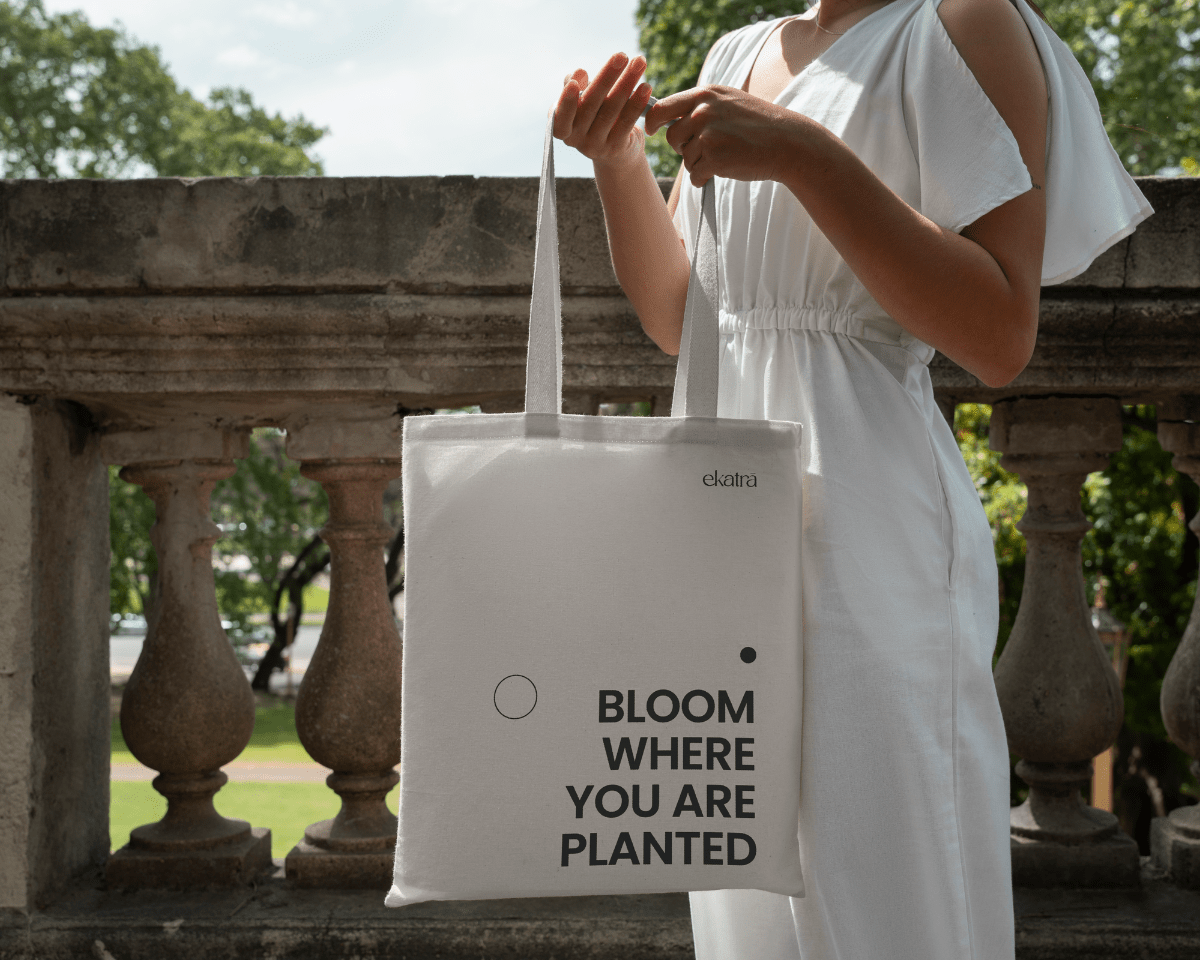 Day tote - Woven Cotton Bloom Where You Are Planted