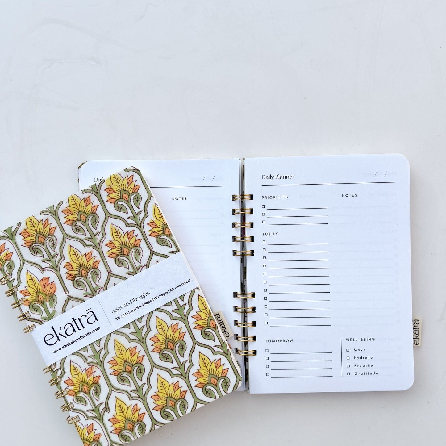 Handcrafted Daily Planner- A5 Wire Bound Journal Yellow Floral