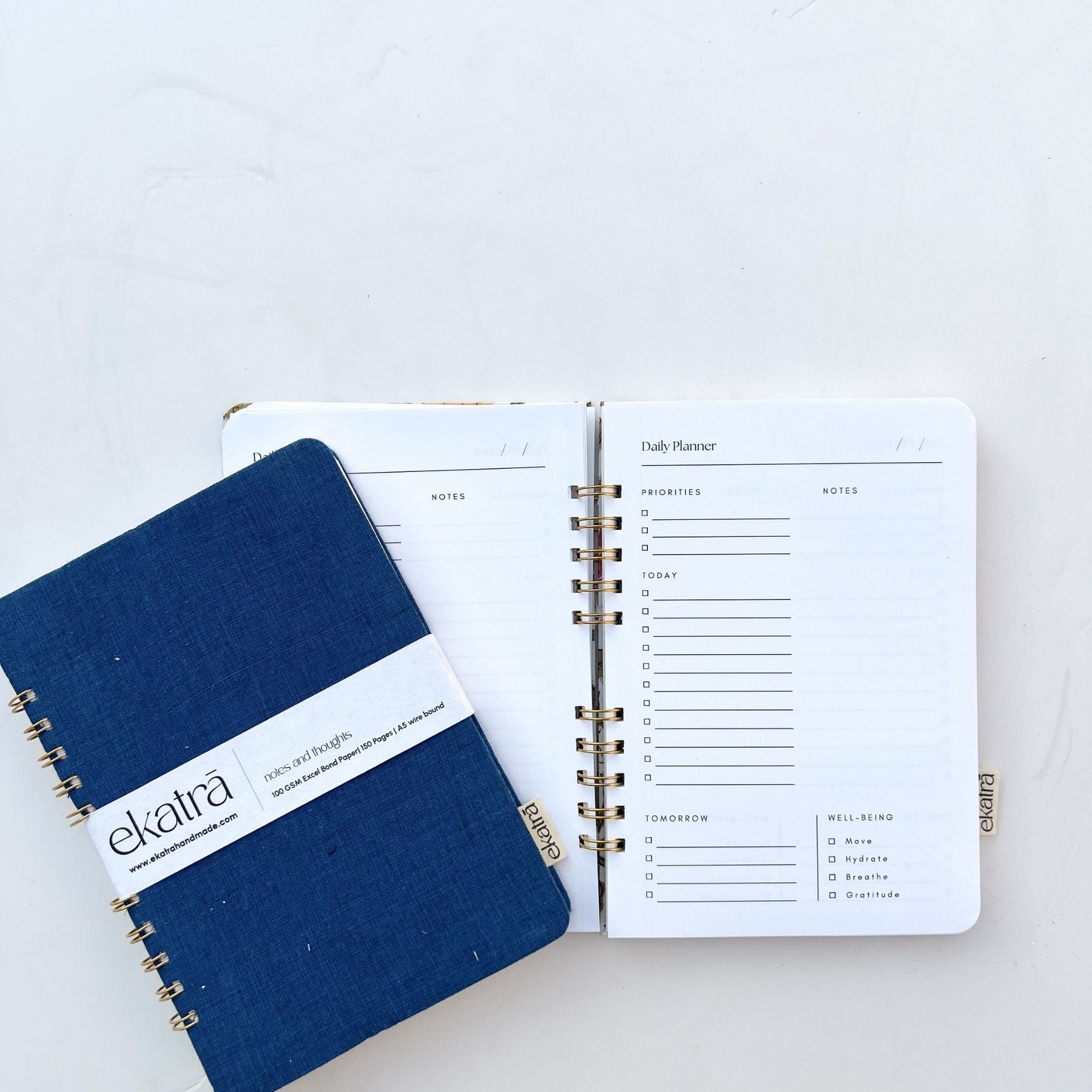 Handcrafted Daily Planner- A5 Wire Bound Journal Solid Blue