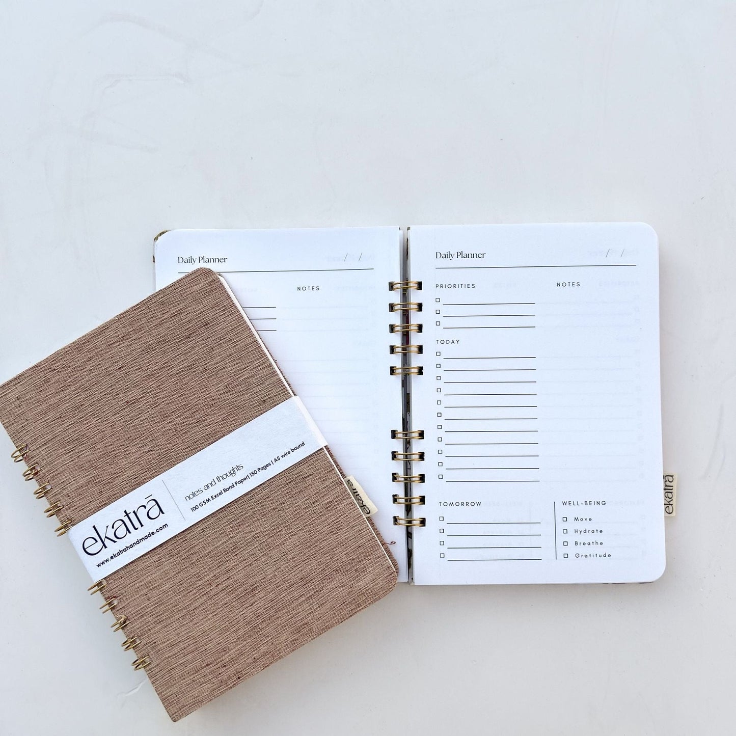 Handcrafted Daily Planner- A5 Wire Bound Journal Solid Beige