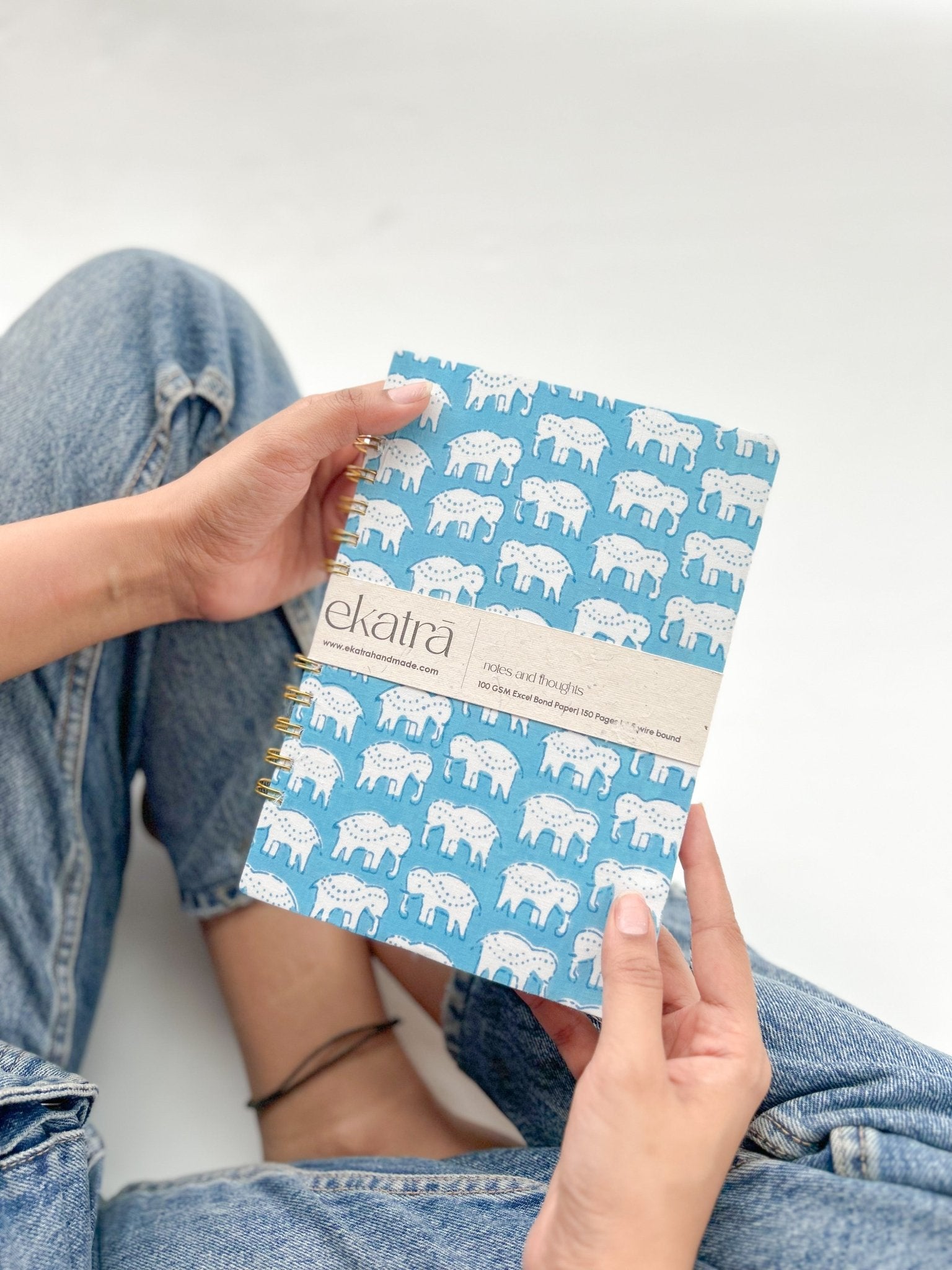 Handcrafted Sustainable A5 Wire Bound ruled 100 GSM paper Journal by Ekatra Elephant Motif