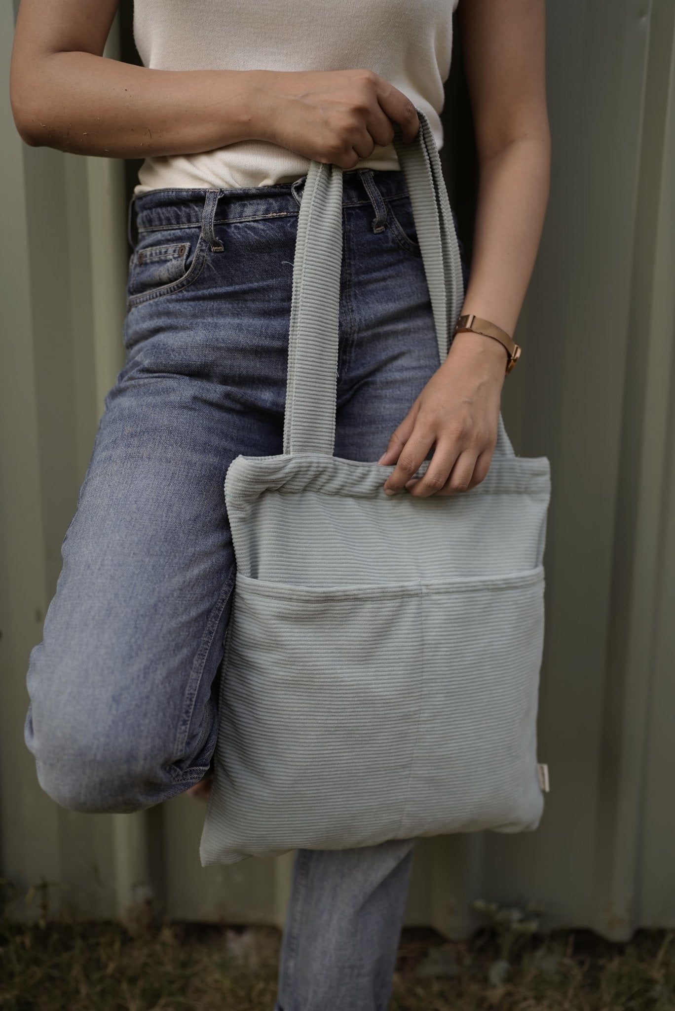 Minimalist Corduroy Day Tote Sage