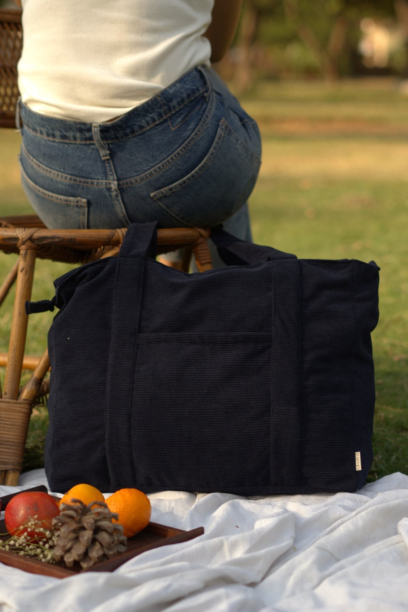 Minimalist Corduroy Shoppers Tote Midnight Blue