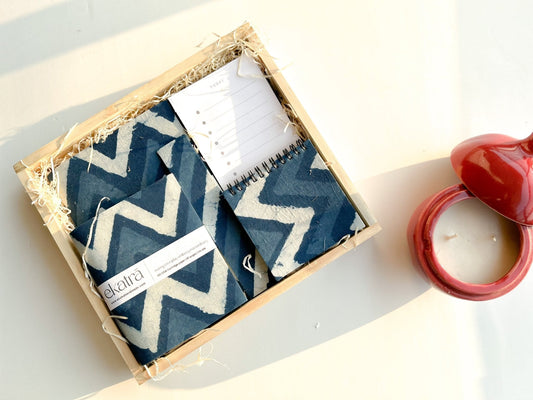 Stationery Loaded Gift hamper personalized by Ekatra Loaded Gift Box - Indigo Chevron - ekatrahandmade.com