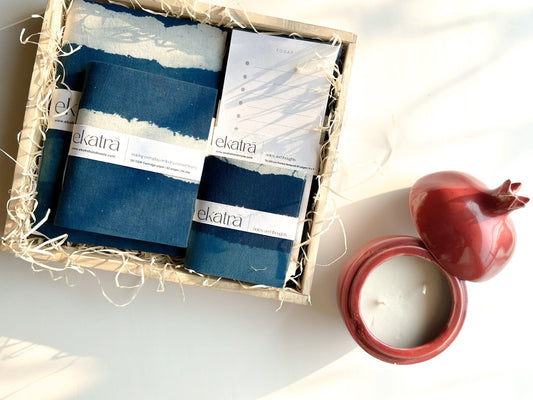 Stationery Loaded Gift hamper personalized by Ekatra Loaded Gift Box - Indigo Stripes - ekatrahandmade.com