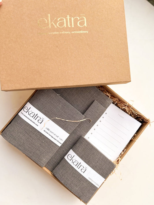 Stationery Loaded Gift hamper personalized by Ekatra Loaded Gift Box - Solid Grey - ekatrahandmade.com