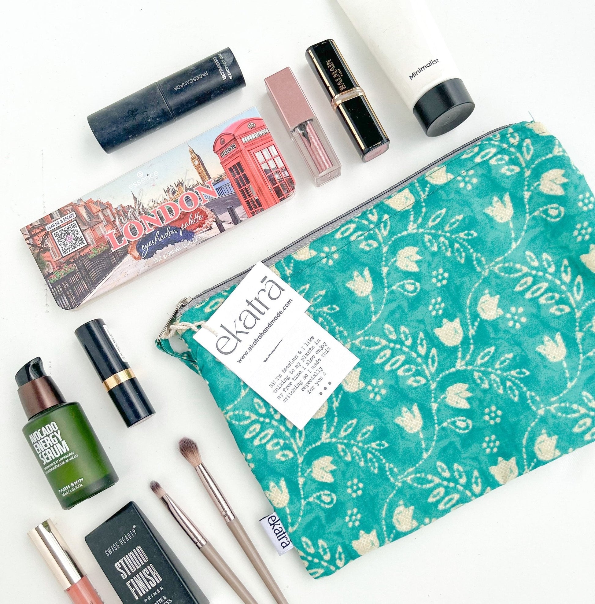 Sustainable Cotton Travel Pouch/Organizer by Ekatra Teal Floral