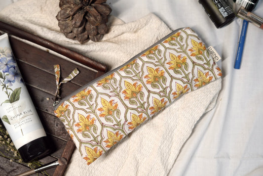 Sustainable Cotton Travel Pouch/Organizer by Ekatra - Small Pouch Yellow floral