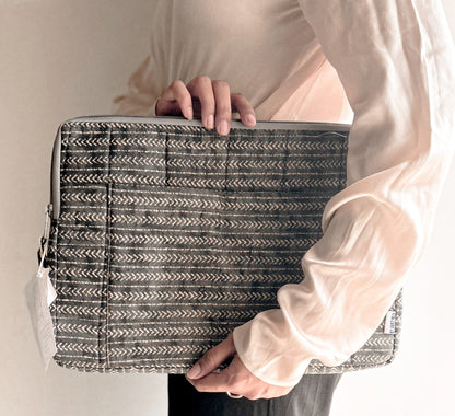 Sustainable Handmade Cotton Laptop Sleeve/Laptop Cover by Ekatra - Black stipes 13 Inches