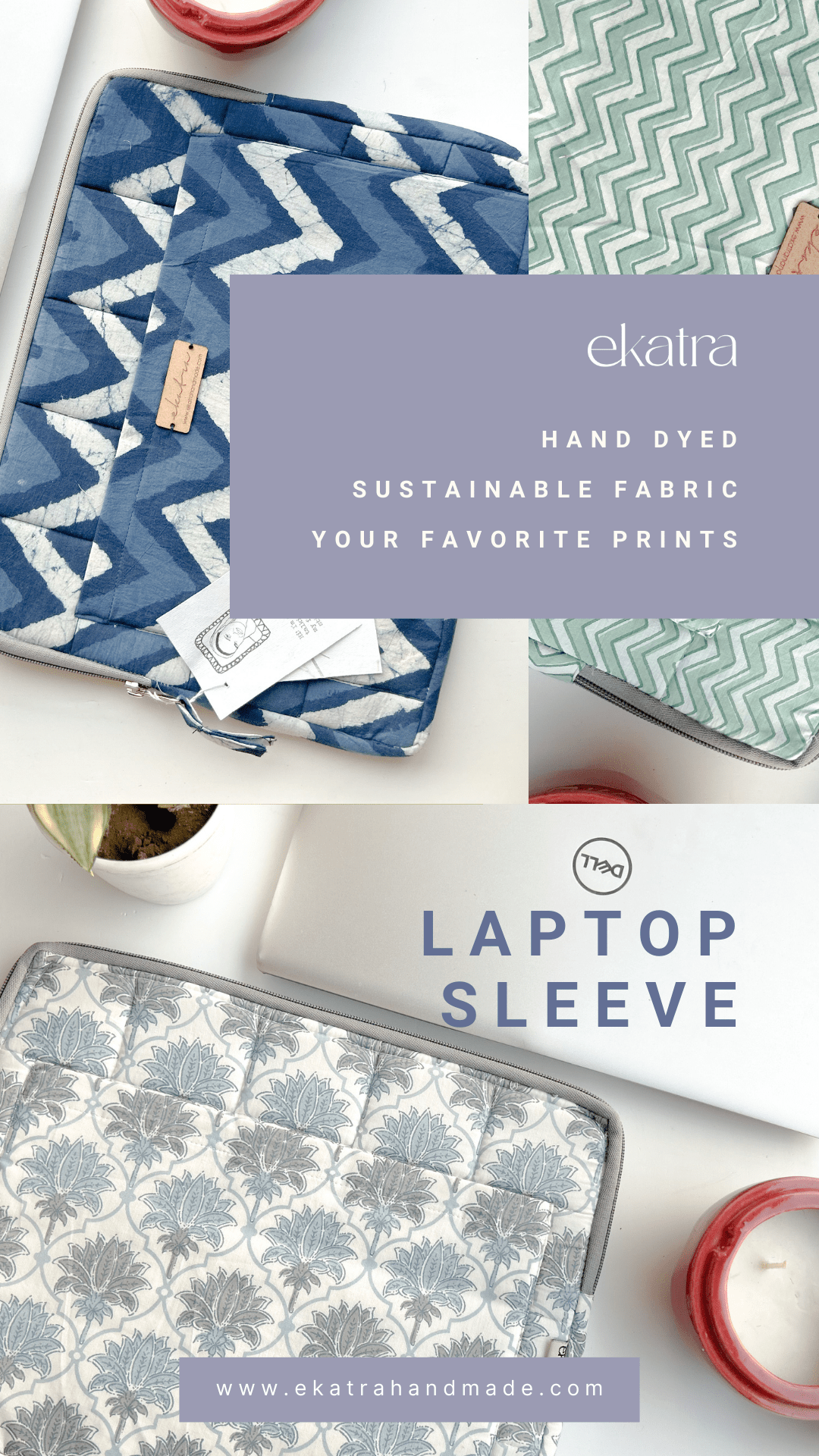 Sustainable Handmade Cotton Laptop Sleeve/Laptop Cover by Ekatra - Elephant Motif