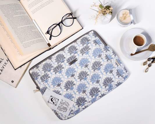 Sustainable Handmade Cotton Laptop Sleeve/Laptop Cover by Ekatra - Lotus