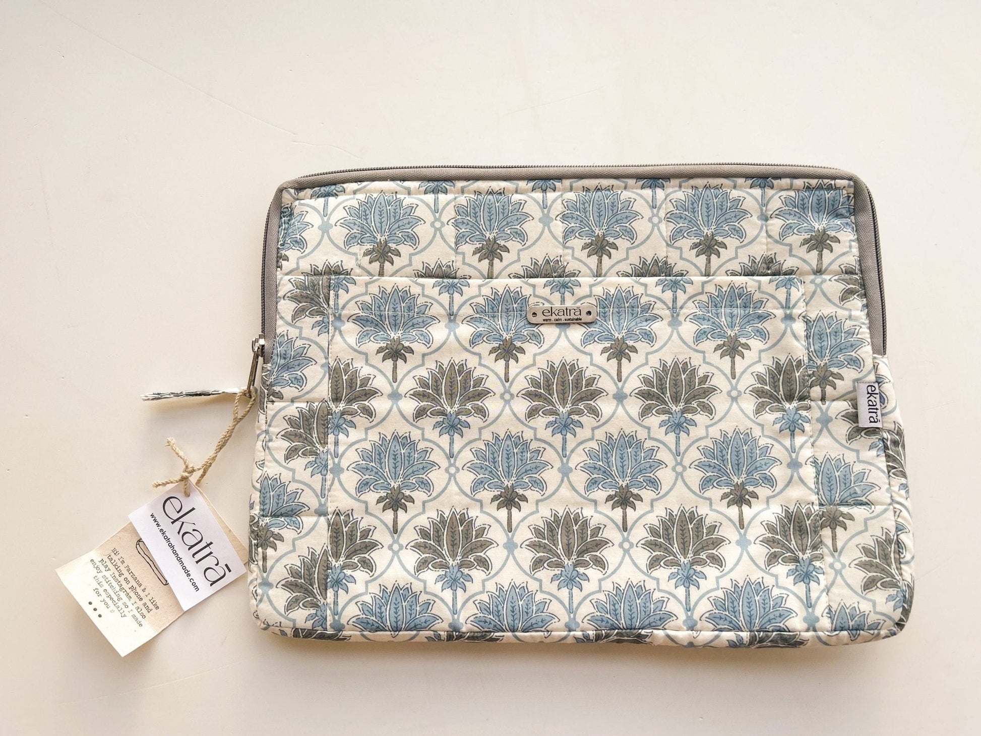 Sustainable Handmade Cotton Laptop Sleeve/Laptop Cover by Ekatra - Lotus