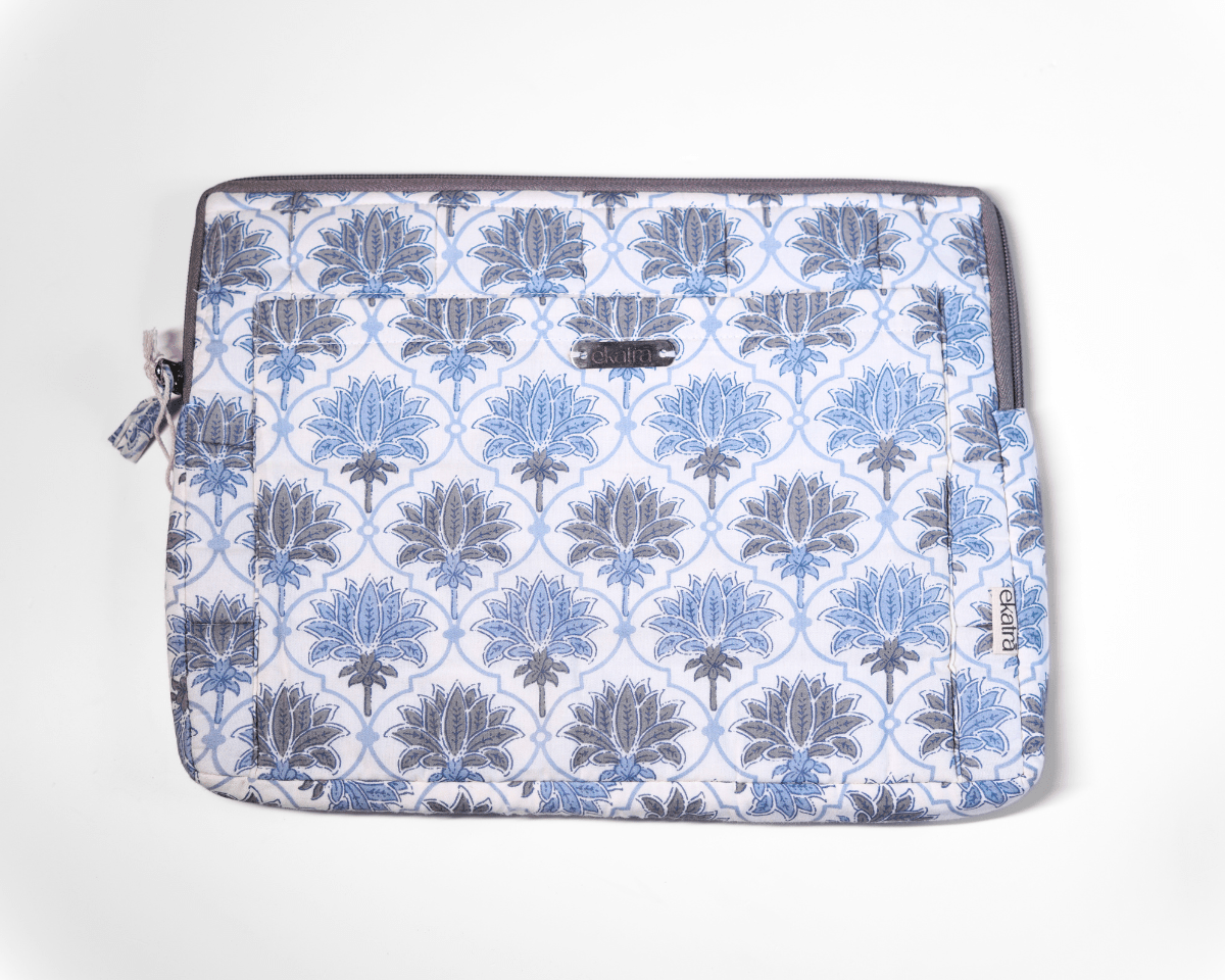 Sustainable Handmade Cotton Laptop Sleeve/Laptop Cover by Ekatra - Lotus