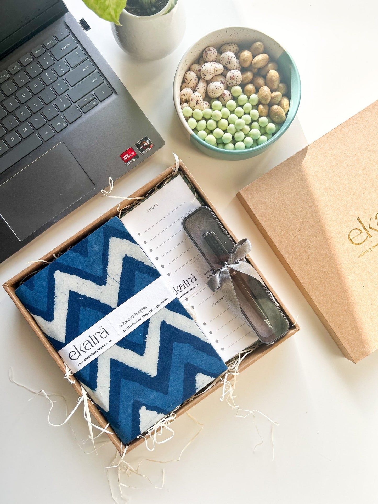 Sustainable Productivity Gift hamper by Ekatra - Indigo Chevron