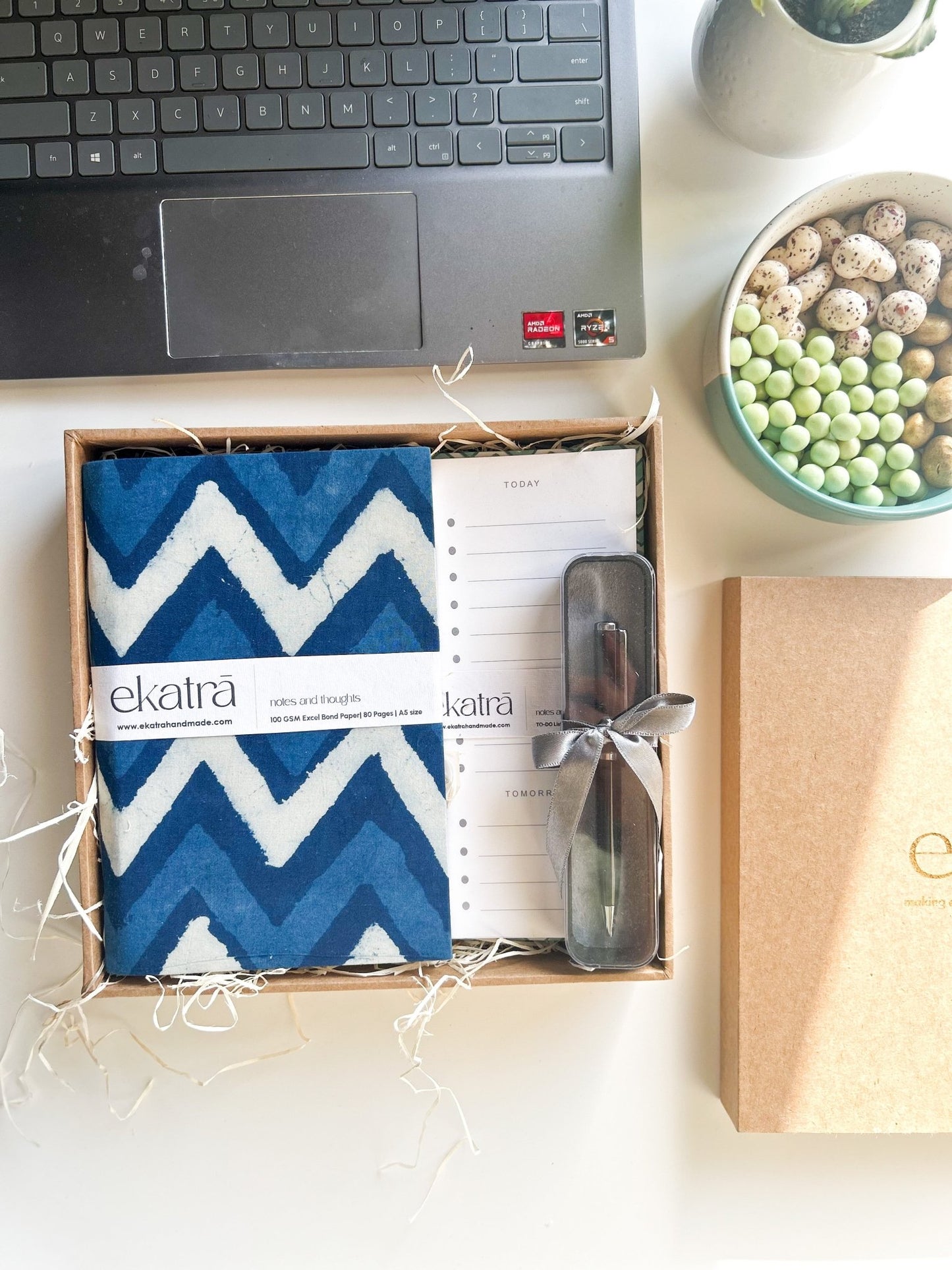 Sustainable Productivity Gift hamper by Ekatra - Indigo Chevron