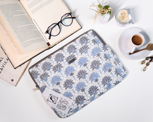 Sustainable Handmade Cotton Laptop Sleeve/Laptop Cover by Ekatra - Lotus