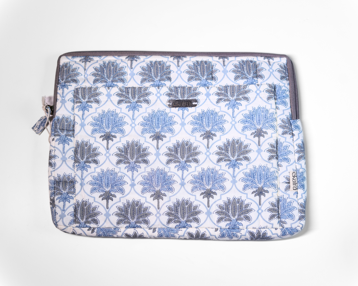 Sustainable Handmade Cotton Laptop Sleeve/Laptop Cover by Ekatra - Lotus